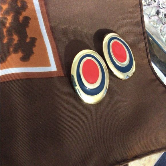 Vintage Brass Earrings with Enamel Studs Pierced 70’s Earrings - Picture 13 of 14